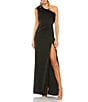 Mac Duggal One Shoulder Feather Trim Gown, Color:Black - Image 1