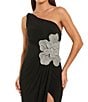 Mac Duggal One Shoulder Formal Gown with Slit and Flower Applique, Color:Black - Image 3