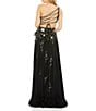 Mac Duggal One Shoulder Lace Back Embellished Tulle A-Line Gown, Color:Black Multi - Image 2