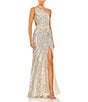 Color:Nude/Silver - Image 1 - One Shoulder Lace Up Back Sequin Gown