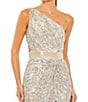 Color:Nude/Silver - Image 3 - One Shoulder Lace Up Back Sequin Gown