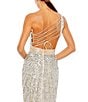 Color:Nude/Silver - Image 4 - One Shoulder Lace Up Back Sequin Gown