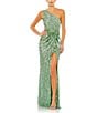 Color:Sage - Image 1 - One Shoulder Lace Up Back Sequin Gown