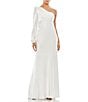 Mac Duggal One Shoulder Long Sleeve Sheath Gown, Color:White - Image 1