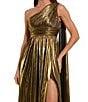 Mac Duggal One Shoulder Metallic Stretch Gown - Image 3