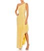 Color:Yellow - Image 1 - One Shoulder Pearl and Sequin Asymmetrical Hem Gown
