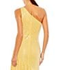 Color:Yellow - Image 4 - One Shoulder Pearl and Sequin Asymmetrical Hem Gown