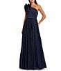 Mac Duggal One Shoulder Pleated Metallic Gown With Ruffle - Image 1