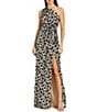 Mac Duggal One Shoulder Printed Sequin Side Slit Gown, Color:Champagne - Image 1