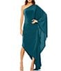 Color:Ocean - Image 1 - One Shoulder Ruched Detail Cape Sleeve Asymmetrical Hemline Gown