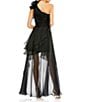 Color:Black - Image 2 - One Shoulder Ruffled High-Low Hem Tiered Gown