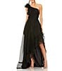 Mac Duggal One Shoulder Ruffle Sleeveless Cut Out Asymmetrical Hem High-Low Gown, Color:Black - Image 1