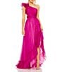 Mac Duggal One Shoulder Ruffle Sleeveless Cut Out Asymmetrical Hem High-Low Gown, Color:Magenta - Image 1