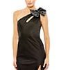 Mac Duggal One Shoulder Sequin Bow Cut Out Back Satin Trumpet Gown, Color:Black - Image 3
