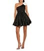 Mac Duggal One Shoulder Sequin Mini Dress With 3D Flower, Color:Black Ivory - Image 1