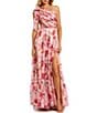 Mac Duggal One Shoulder Side Cut Out Gown With Slit, Color:Blush Multi - Image 1