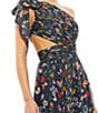 Mac Duggal One Shoulder Sie Cut Out Floral Print Chiffon Gown, Color:Navy Multi - Image 3
