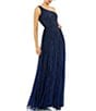 Mac Duggal Beaded One Shoulder Sleeveless Sequin A-Line Gown, Color:Midnight - Image 1