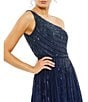 Mac Duggal Beaded One Shoulder Sleeveless Sequin A-Line Gown, Color:Midnight - Image 3