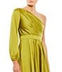 Mac Duggal One Sleeve Satin Ruffle Front Hi Low Dress, Color:Chartreuse - Image 3