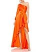Mac Duggal One Sleeve Satin Ruffle Front Hi Low Dress, Color:Orange - Image 1