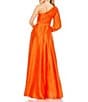 Mac Duggal One Sleeve Satin Ruffle Front Hi Low Dress, Color:Orange - Image 2