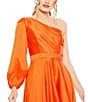 Mac Duggal One Sleeve Satin Ruffle Front Hi Low Dress, Color:Orange - Image 3