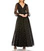 Color:Black Ivory - Image 1 - Pearl Beaded V-Neck Long Sheer Puff Sleeve A-Line Gown