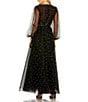 Color:Black Ivory - Image 2 - Pearl Beaded V-Neck Long Sheer Puff Sleeve A-Line Gown