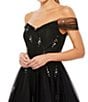 Color:Black - Image 3 - Pearl Embellished Off-The-Shoulder Cap Sleeve Midi Dress