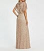 Color:Nude Gold - Image 2 - Pearl Sequin Beaded Mesh Boat Neck Short Flutter Sleeve Shawl Gown