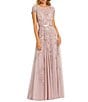 Mac Duggal Petite Size Illusion Round Neck Cap Sleeve Floral Embellished Mesh Aline Gown - Image 4