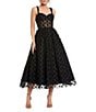 Mac Duggal Petite Size Polka Dot Net Bustier A-Line Midi Dress, Color:Black - Image 1