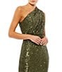 Mac Duggal Petite Size Ruched One Shoulder Sequined Column Gown - Image 3