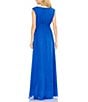 Color:Cobalt - Image 2 - Pleated Boat Neck Chiffon A-Line Gown