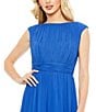 Color:Cobalt - Image 3 - Pleated Boat Neck Chiffon A-Line Gown
