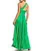 Color:Spring Green - Image 2 - Pleated Charmeuse One Shoulder Sleeveless Side Cut-Out Front Slit Gown