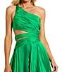 Color:Spring Green - Image 3 - Pleated Charmeuse One Shoulder Sleeveless Side Cut-Out Front Slit Gown