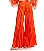 Color:Sunset - Image 1 - Pleated Charmeuse Wide-Leg Pant