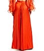 Color:Sunset - Image 2 - Pleated Charmeuse Wide-Leg Pant