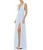 Color:Powder Blue - Image 1 - Pleated Chiffon V-Neck Ruffle Sleeveless A-Line Gown