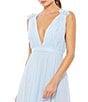 Color:Powder Blue - Image 3 - Pleated Chiffon V-Neck Ruffle Sleeveless A-Line Gown