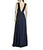 Mac Duggal Pleated Chiffon V-Neck Ruffle Sleeveless A-Line Gown, Color:Navy - Image 2