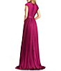 Color:Raspberry - Image 2 - Pleated Deep V-Neck Cap Sleeve Belted Gown