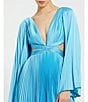 Color:Turquoise - Image 3 - Pleated Deep V-Neck Long Wide Sleeve Side Cutout Mini Dress
