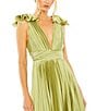 Color:Apple Green - Image 3 - Pleated Deep V-Neck Sleeveless Shoulder Detail Asymmetrical Hem Gown