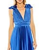 Color:Cobalt - Image 3 - Pleated Deep V-Neck Sleeveless Shoulder Detail Asymmetrical Hem Gown