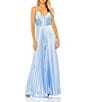 Mac Duggal Pleated Deep V-Neck Spaghetti Strap Sleeveless Wide Leg Jumpsuit, Color:Blue - Image 1