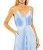 Mac Duggal Pleated Deep V-Neck Spaghetti Strap Sleeveless Wide Leg Jumpsuit, Color:Blue - Image 3