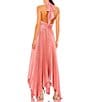 Color:Rose Pink - Image 2 - Pleated Halter Neck Cut-Out Front Back Detail Sleeveless Asymmetrical Hem Gown